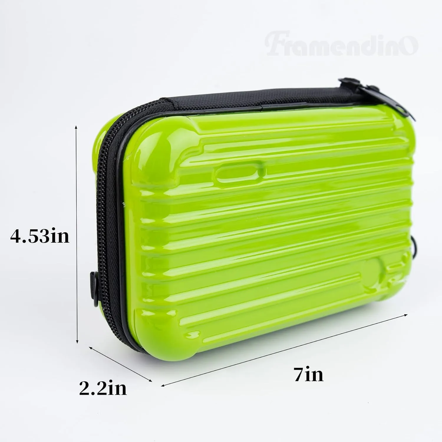 Framendino, Green Hard Shell Cosmetics Case Carrying Bag for Toiletry Mini Cross Body with Detachable Grip Rope and Shoulder Strap