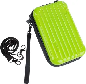 Framendino, Green Hard Shell Cosmetics Case Carrying Bag for Toiletry Mini Cross Body with Detachable Grip Rope and Shoulder Strap