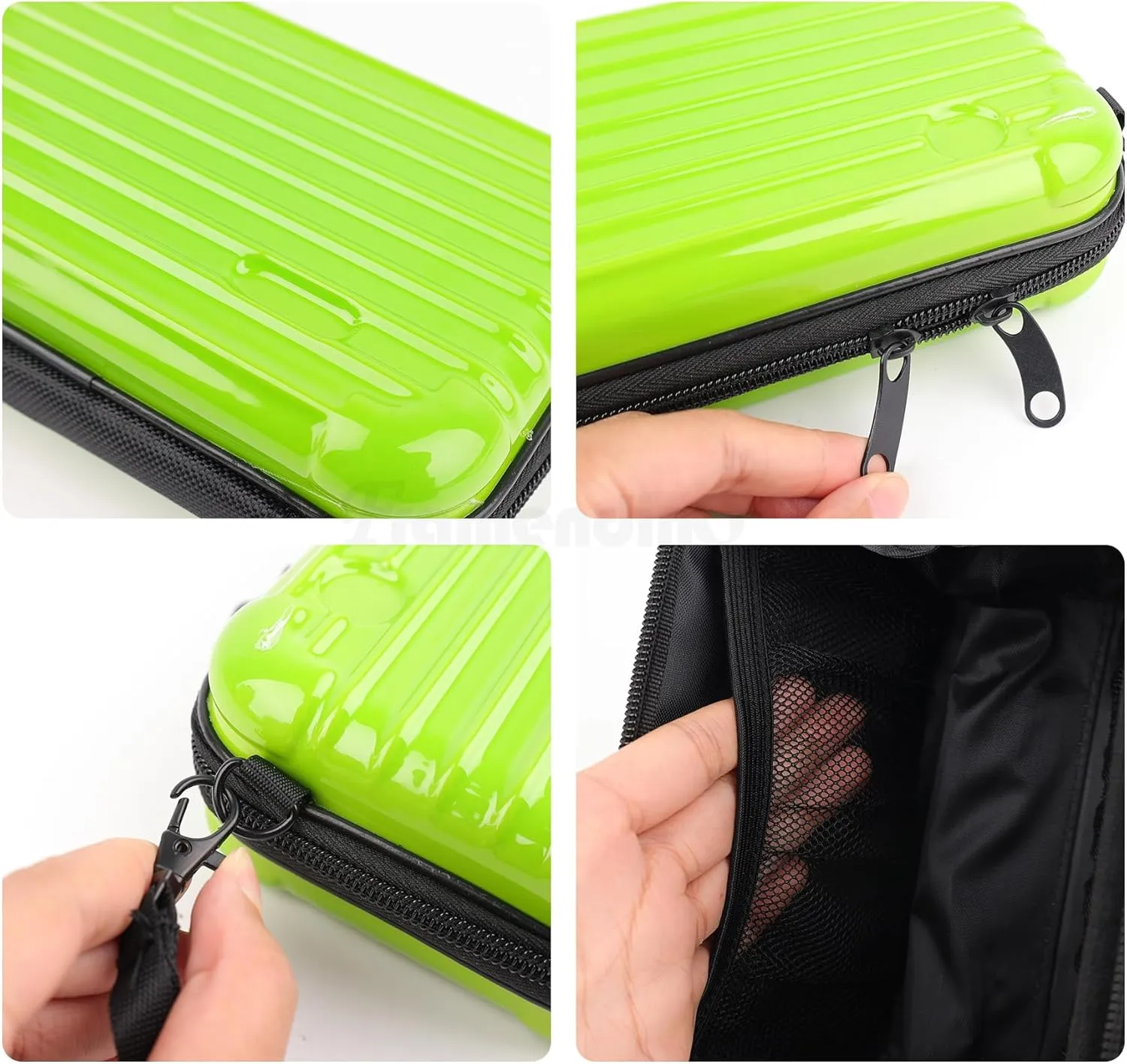 Framendino, Green Hard Shell Cosmetics Case Carrying Bag for Toiletry Mini Cross Body with Detachable Grip Rope and Shoulder Strap