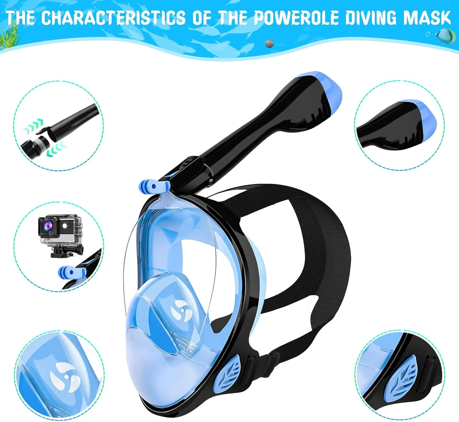 Full face Ventilation Tube mask for Adults,Using The Latest Dry top System,180 Degree Panoramic Diving Equipment,Equipped with a Camera,Breathing Safety,Leak Proof and Fog Proof…