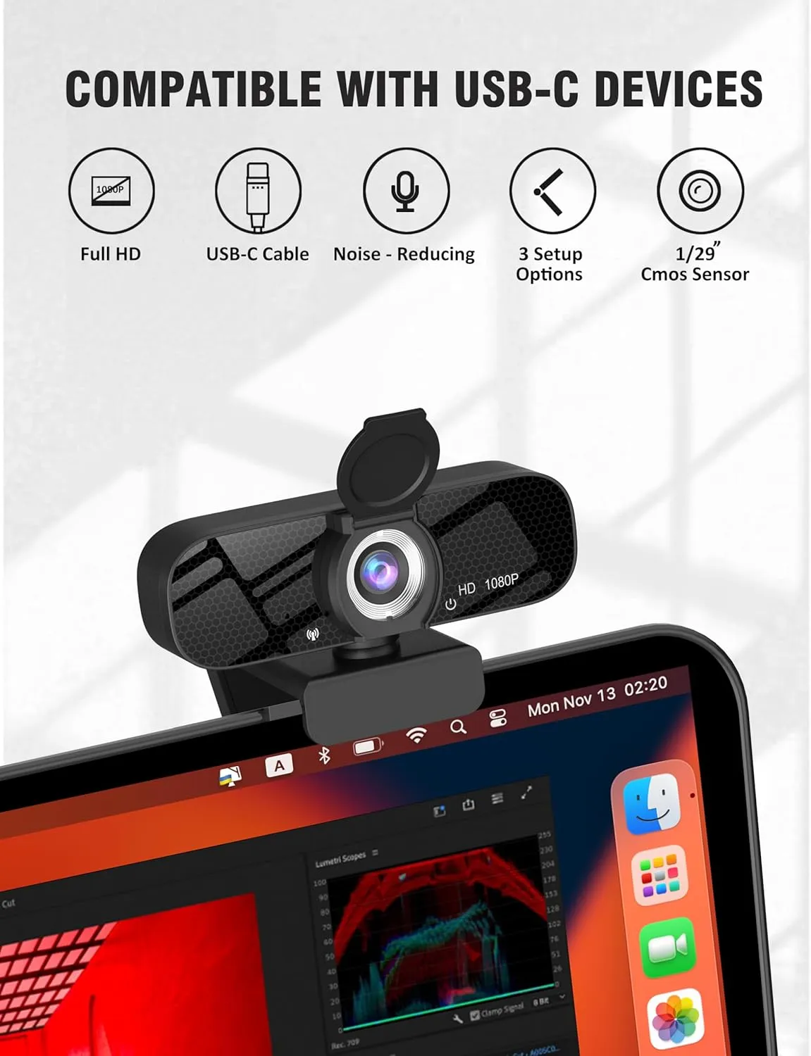 Full HD 1080P Video Webcam and Wide Angle Camera with Built-in Microphone and Rotatable Tripod,for Laptop Computer or Desktop PC,Great for Live Streaming.Calls.Video Conferencing(Black)-2