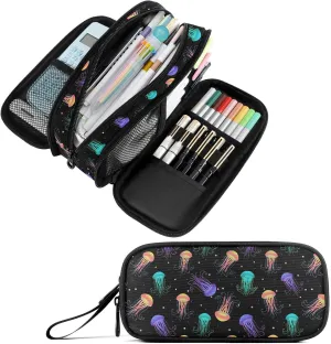 Fustylead Colorful Jellyfish and Dots Pen Pencil Case Makeup Pouch Big Capacity Multi-Purpose Travel Bag Office Organizer with Zipper