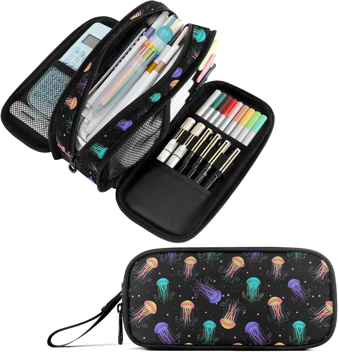 Fustylead Colorful Jellyfish and Dots Pen Pencil Case Makeup Pouch Big Capacity Multi-Purpose Travel Bag Office Organizer with Zipper
