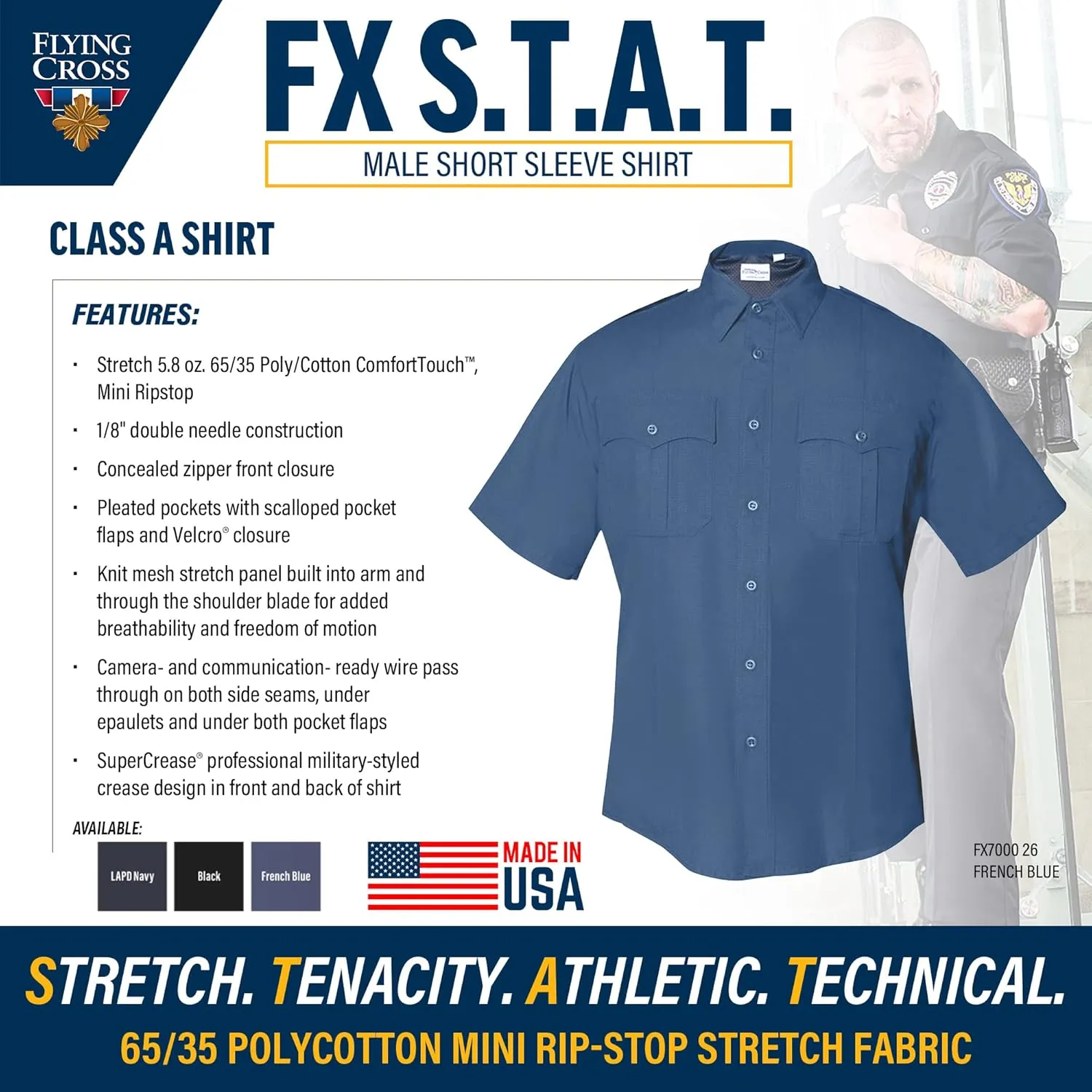 FX STAT Mens Law Enforcement Shirts, Police Uniform, Sheriff, Fire Department, Paramedic, Class A Short Sleeve