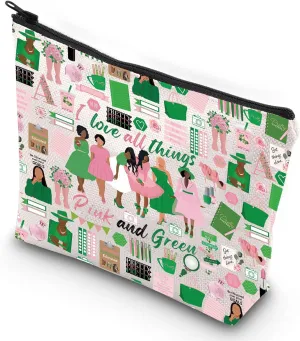 G2TUP Alpha Sorority Gifts for Women Travel Toiletry Cosmetic Makeup Pouch I Love All Things Pink and Green (Love All Things New)