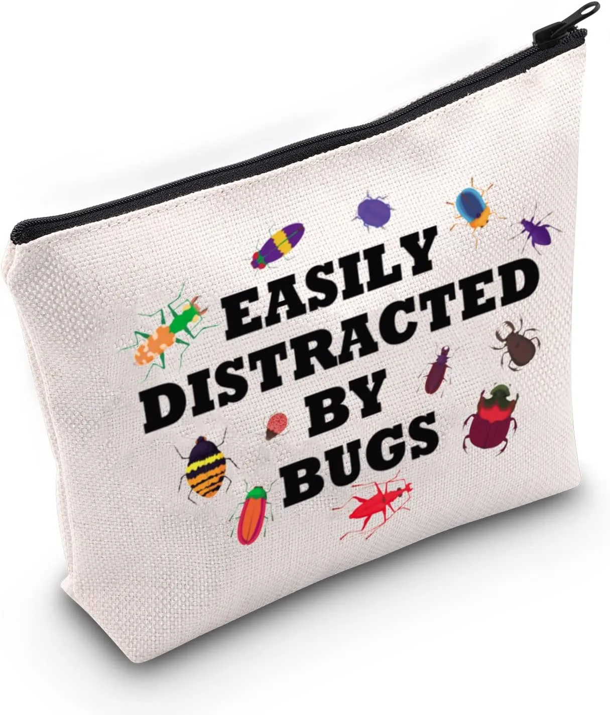 G2TUP Bug Lover Cosmetic Bag - Insect Collector Gift - Easily Distracted By Bugs White Travel Bag With Zipper