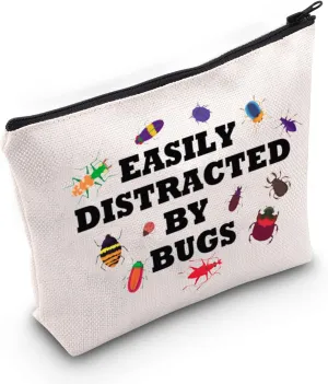 G2TUP Bug Lover Cosmetic Bag - Insect Collector Gift - Easily Distracted By Bugs White Travel Bag With Zipper
