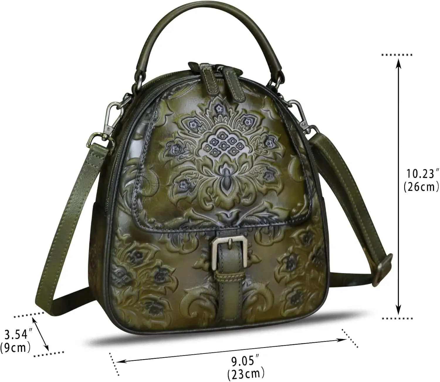 Genuine Leather Backpack for Women Crossbody Shoulder Bag Vintage Rucksack Fashion Knapsack Purse Daypack Bag (Green)