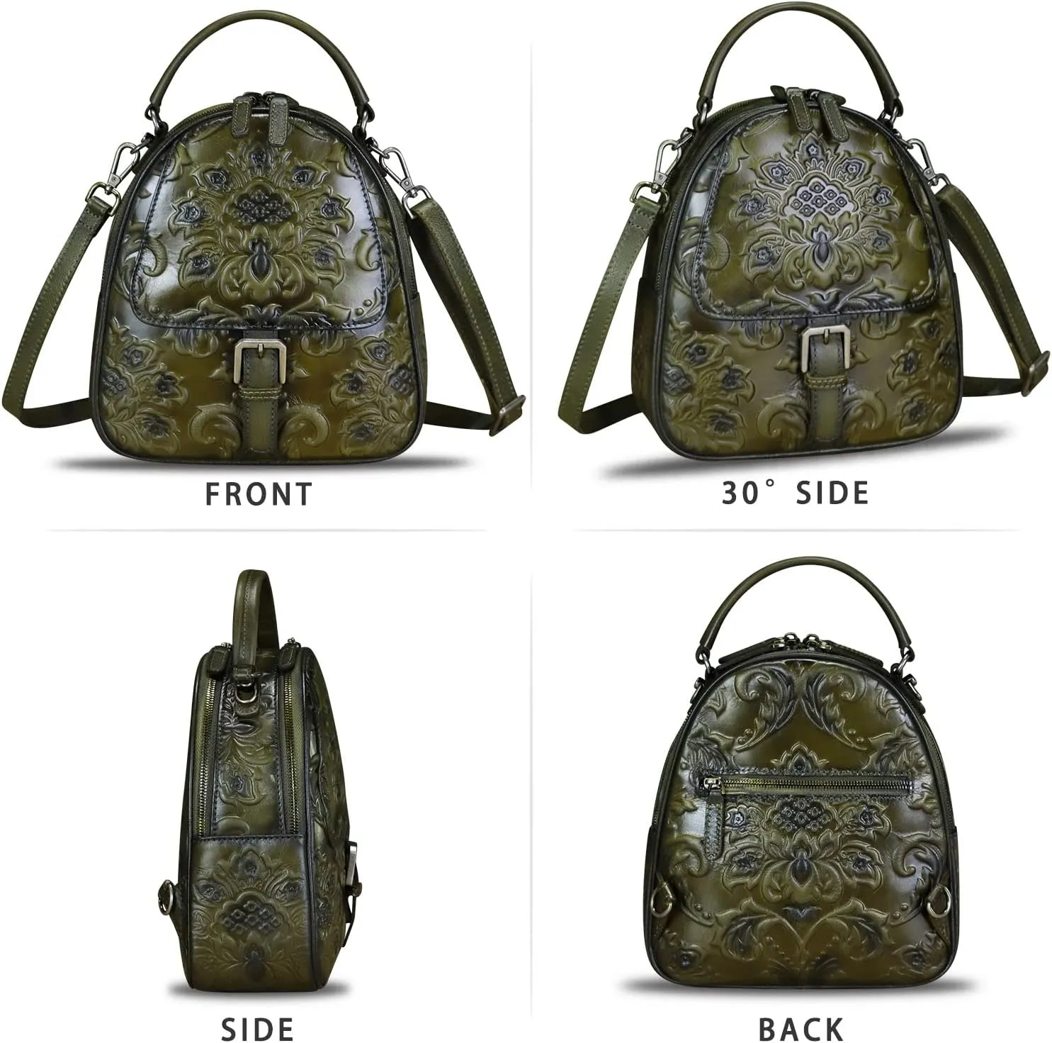 Genuine Leather Backpack for Women Crossbody Shoulder Bag Vintage Rucksack Fashion Knapsack Purse Daypack Bag (Green)