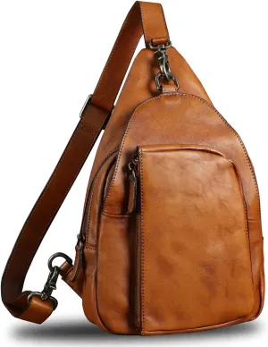 Genuine Leather Sling Bag for Men and Women Vintage Real Leather Sling Backpack Shoulder Crossbody Bag Chest Bag