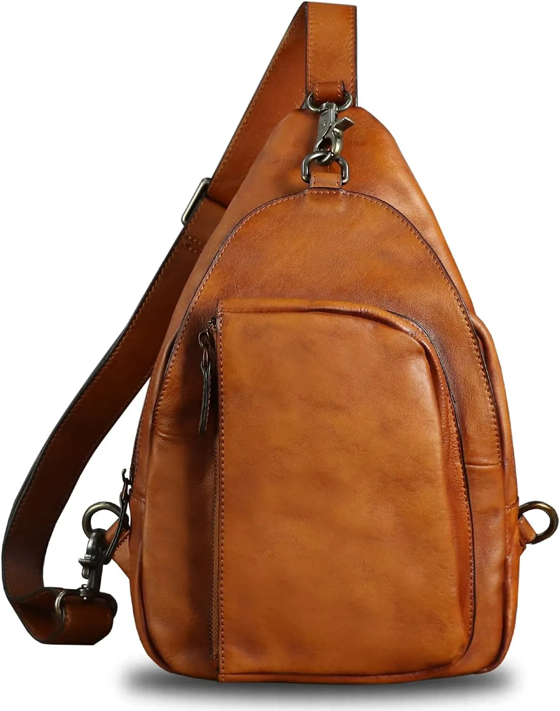 Genuine Leather Sling Bag for Men and Women Vintage Real Leather Sling Backpack Shoulder Crossbody Bag Chest Bag