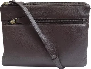 Genuine Leather Womens Purse Double Zipper Top Pockets Crossbody Shoulder Bag for Ladies