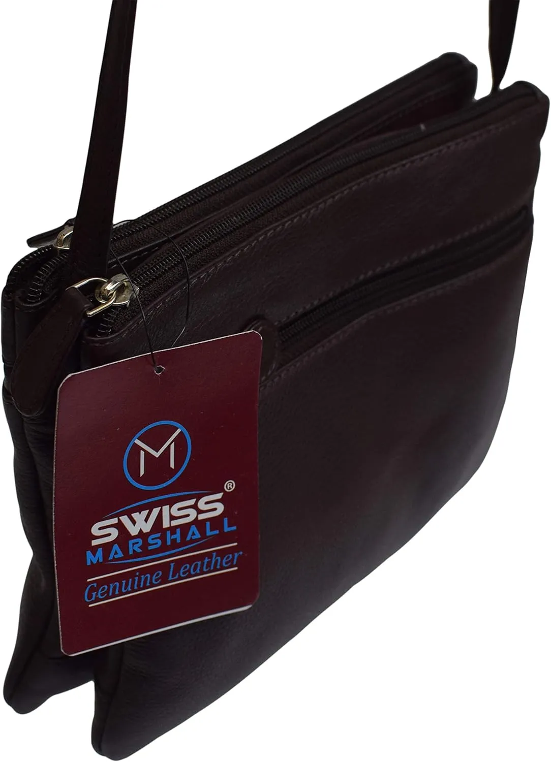 Genuine Leather Womens Purse Double Zipper Top Pockets Crossbody Shoulder Bag for Ladies