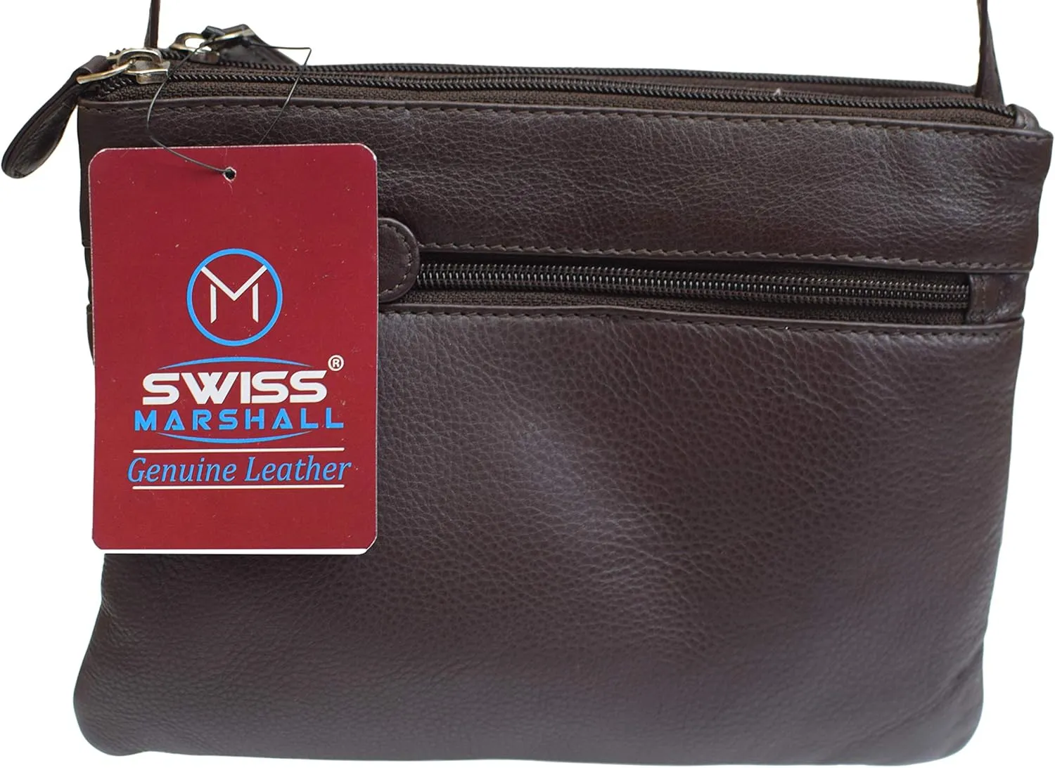 Genuine Leather Womens Purse Double Zipper Top Pockets Crossbody Shoulder Bag for Ladies