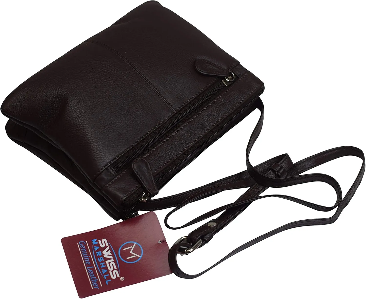 Genuine Leather Womens Purse Double Zipper Top Pockets Crossbody Shoulder Bag for Ladies