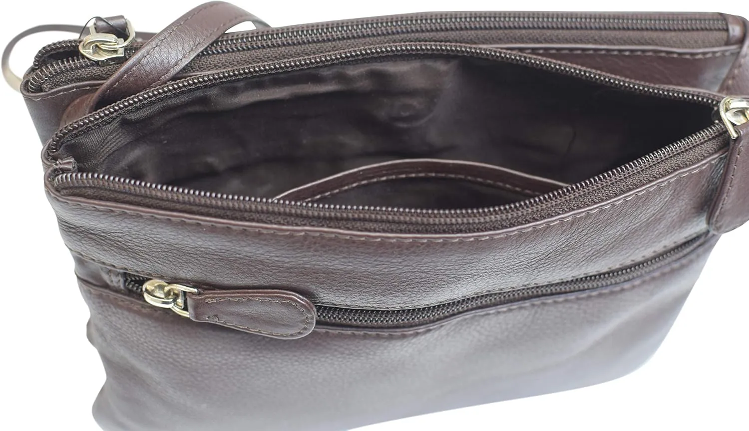 Genuine Leather Womens Purse Double Zipper Top Pockets Crossbody Shoulder Bag for Ladies