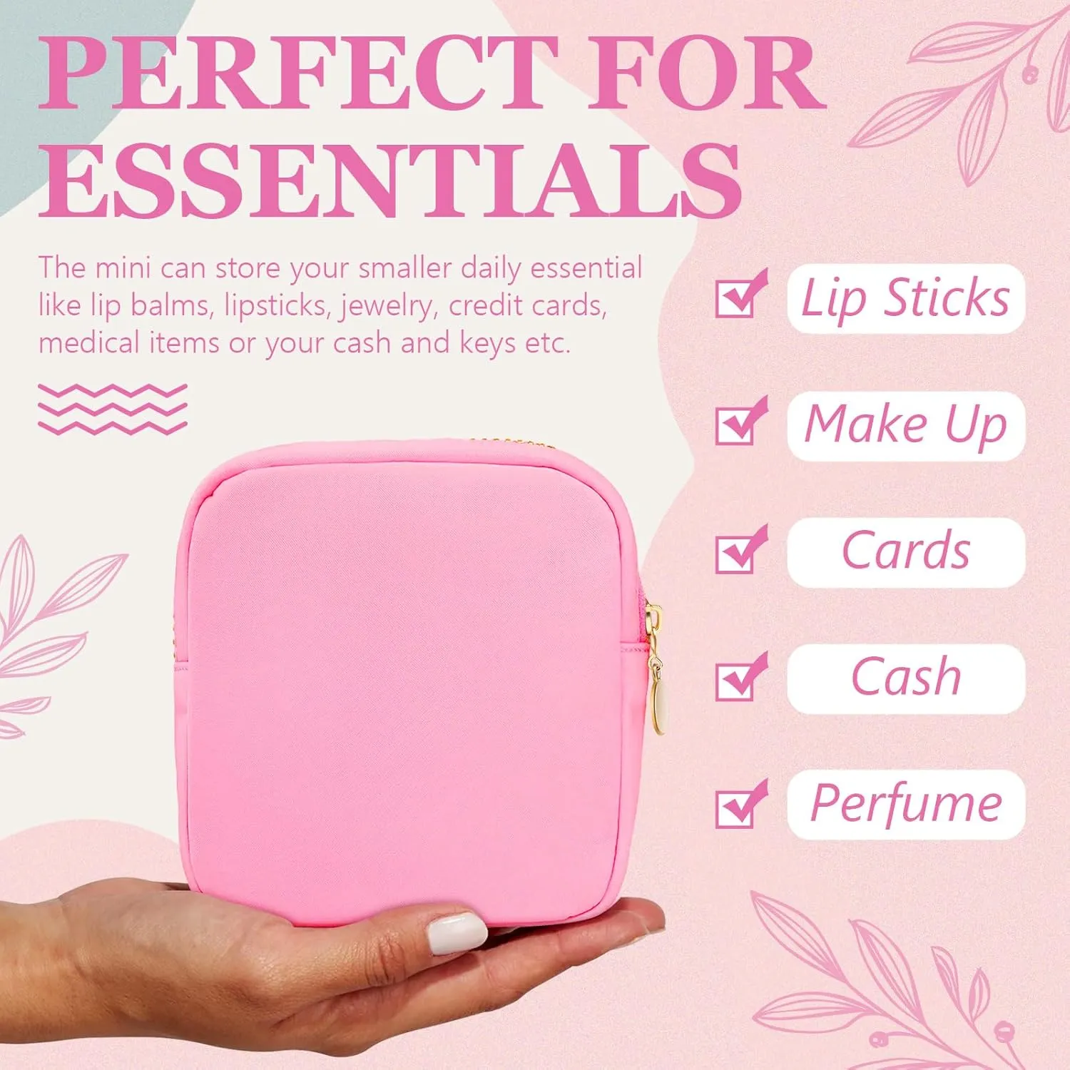 Giesiery 9 Pcs Nylon Cosmetic Bag for Purse Preppy Mini Makeup Bags Bulk Cosmetic Zipper Pouch Purse Organizer Bag Set for Women Waterproof Travel Toiletry Bags Nylon Coin Pouch (Light pink)