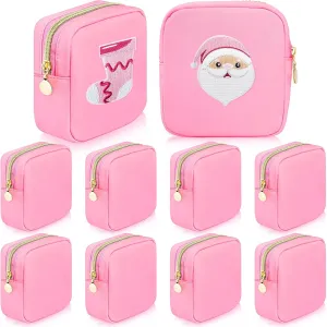 Giesiery 9 Pcs Nylon Cosmetic Bag for Purse Preppy Mini Makeup Bags Bulk Cosmetic Zipper Pouch Purse Organizer Bag Set for Women Waterproof Travel Toiletry Bags Nylon Coin Pouch (Light pink)