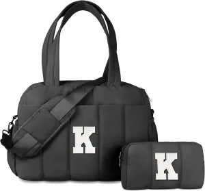 Gift Ideas for Women-Bridesmaid Proposal Gifts, Initial Duffel Bag, Weekender Bag, Monogram Overnight Bag for Women, Travel Bag with Makeup Bag, Granddaughter Gift from Grandmom (Letter W)
