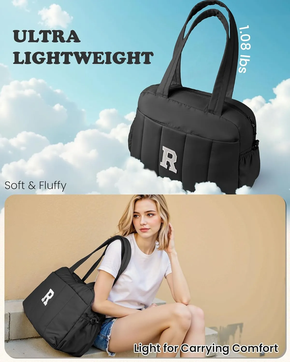 Gift Ideas for Women-Bridesmaid Proposal Gifts, Initial Duffel Bag, Weekender Bag, Monogram Overnight Bag for Women, Travel Bag with Makeup Bag, Granddaughter Gift from Grandmom (Letter W)