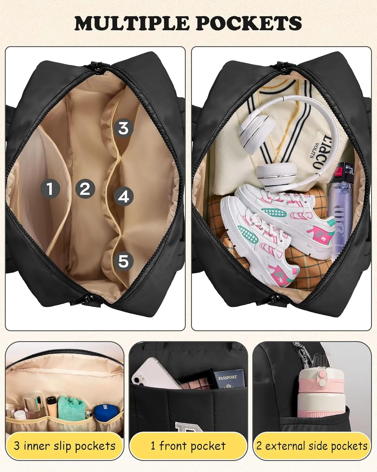 Gift Ideas for Women-Bridesmaid Proposal Gifts, Initial Duffel Bag, Weekender Bag, Monogram Overnight Bag for Women, Travel Bag with Makeup Bag, Granddaughter Gift from Grandmom (Letter W)