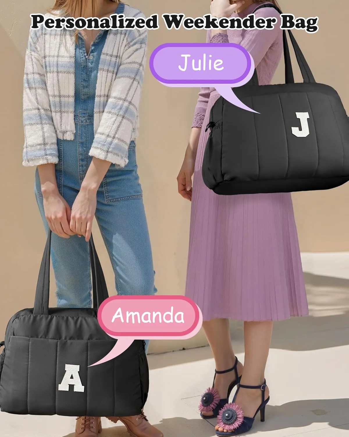 Gift Ideas for Women-Bridesmaid Proposal Gifts, Initial Duffel Bag, Weekender Bag, Monogram Overnight Bag for Women, Travel Bag with Makeup Bag, Granddaughter Gift from Grandmom (Letter W)
