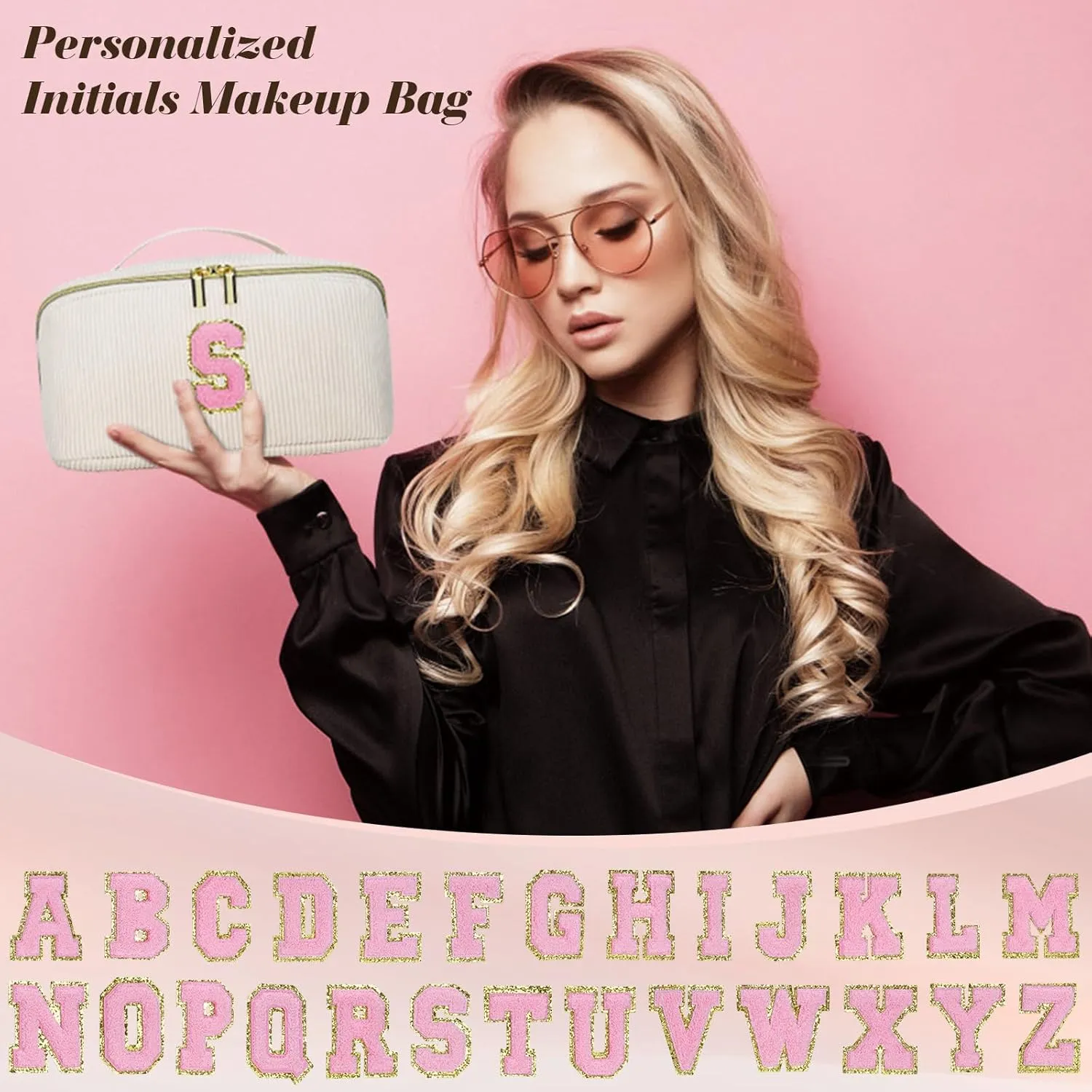 Gifts for Girls, Initial Travel Makeup Bag Women's Day Gift Make up Bag Cosmetic Bags Monther's Day Gifts, Personalized Stuff Bag Cute Makeup Bag Birthday Gifts for Women/Friend/Mother - A