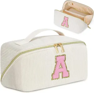 Gifts for Girls, Initial Travel Makeup Bag Women's Day Gift Make up Bag Cosmetic Bags Monther's Day Gifts, Personalized Stuff Bag Cute Makeup Bag Birthday Gifts for Women/Friend/Mother - A