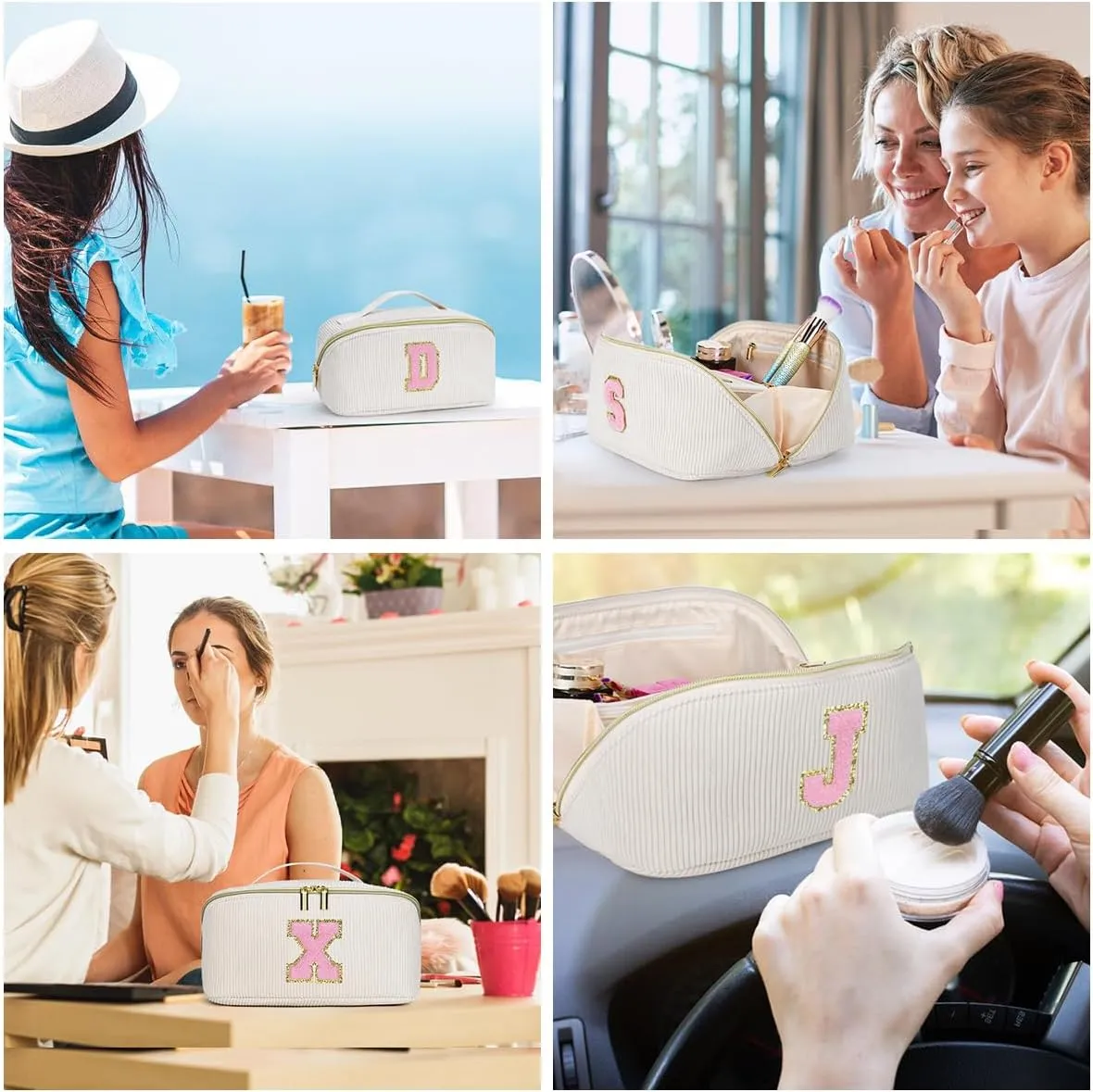 Gifts for Girls, Initial Travel Makeup Bag Women's Day Gift Make up Bag Cosmetic Bags Monther's Day Gifts, Personalized Stuff Bag Cute Makeup Bag Birthday Gifts for Women/Friend/Mother - A