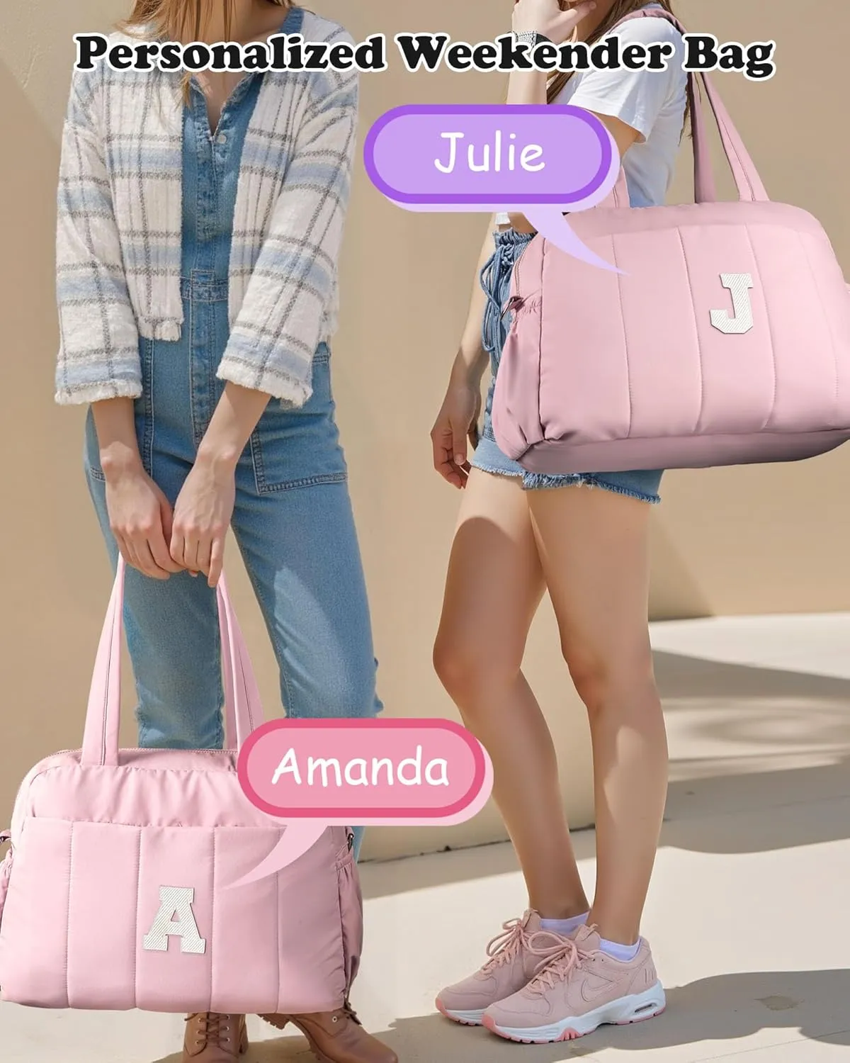Gifts for Granddaughter-Initial Girls Duffel Bag, Personalized Lightweight Teen Weekender Bag, Monogram Overnight Bag, Letter Travel Bag with Makeup Bag, Daughter Friend Gifts (Letter C)