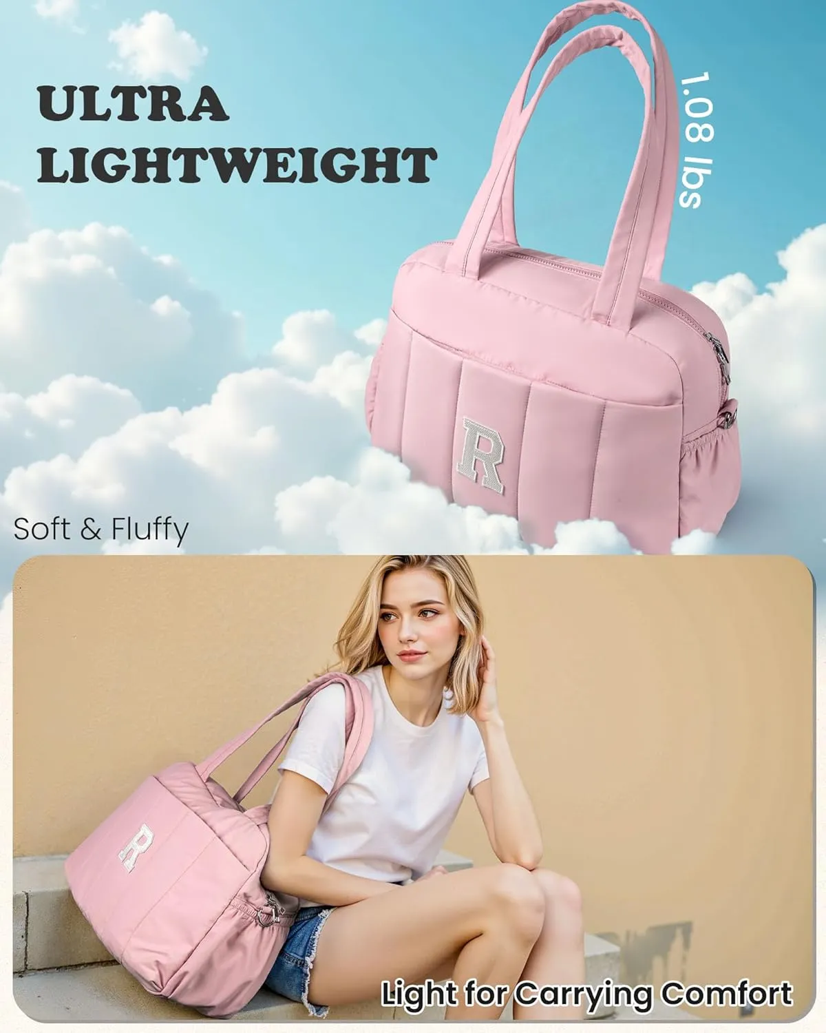 Gifts for Granddaughter-Initial Girls Duffel Bag, Personalized Lightweight Teen Weekender Bag, Monogram Overnight Bag, Letter Travel Bag with Makeup Bag, Daughter Friend Gifts (Letter C)