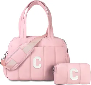 Gifts for Granddaughter-Initial Girls Duffel Bag, Personalized Lightweight Teen Weekender Bag, Monogram Overnight Bag, Letter Travel Bag with Makeup Bag, Daughter Friend Gifts (Letter C)