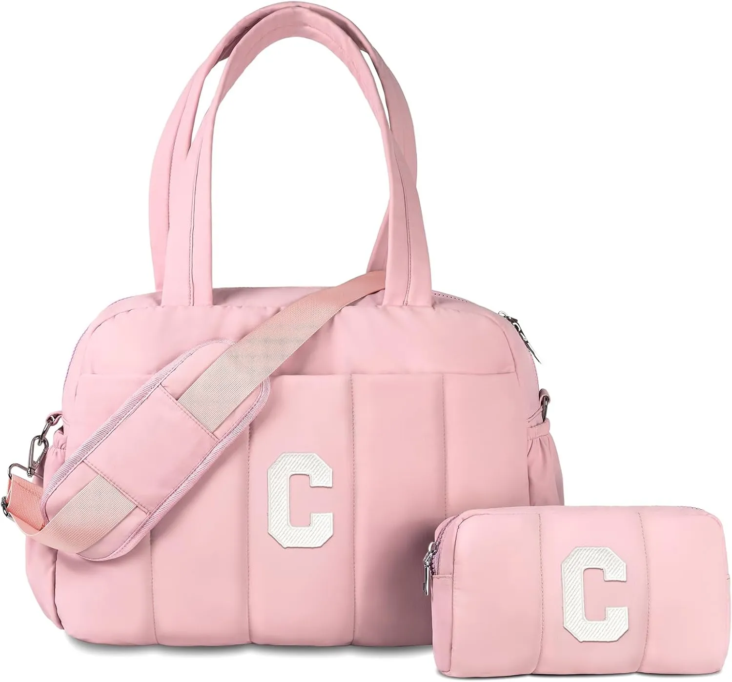 Gifts for Granddaughter-Initial Girls Duffel Bag, Personalized Lightweight Teen Weekender Bag, Monogram Overnight Bag, Letter Travel Bag with Makeup Bag, Daughter Friend Gifts (Letter C)