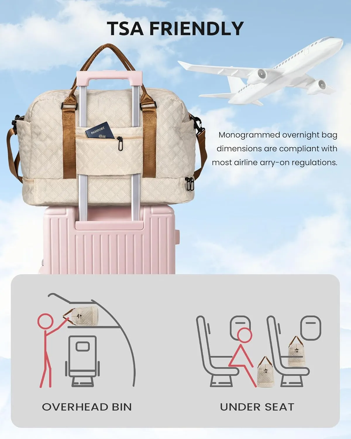 Gifts for Sister-Initial Duffle Bag with Shoe Compartment, Personalized Weekender Bag, Monogram Overnight Bag, Letter Travel Bag with Makeup Bag，Sister Friend Girlfriend Gifts (Letter N)