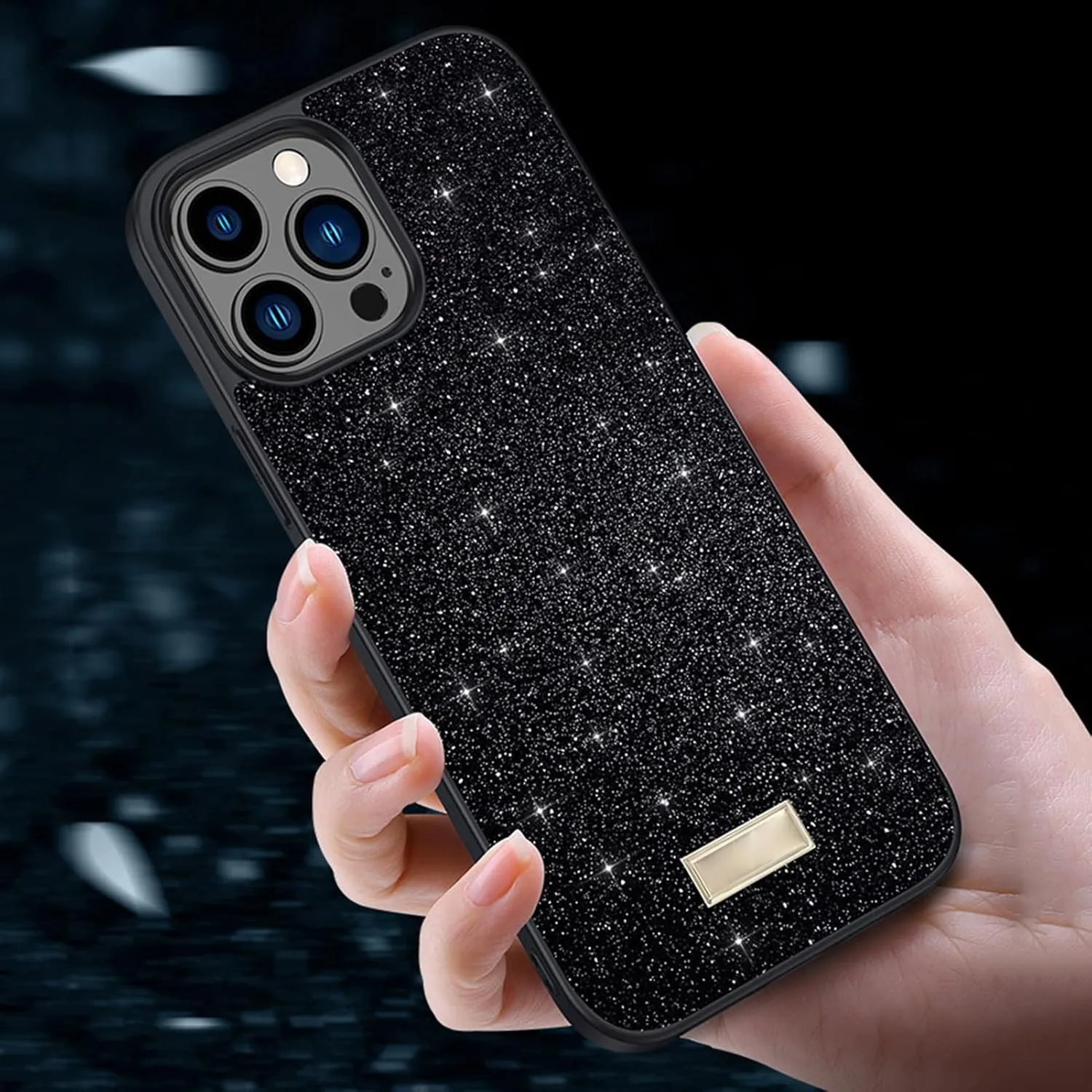 Glitter Case for iPhone 16 Pro Max/16 Pro/16 Plus/16, Glossy Shiny Non -Slip Texture Cover for Girls Women Bumper Protection Case Slim Fit,Gold,16 Pro