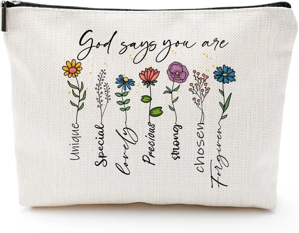 God Says You Are...Christian Gift for Women Inspirational Bible Verse Cosmetic Bags with Zipper Motivational Religious Travel Pouch for Women, Mother, Sister