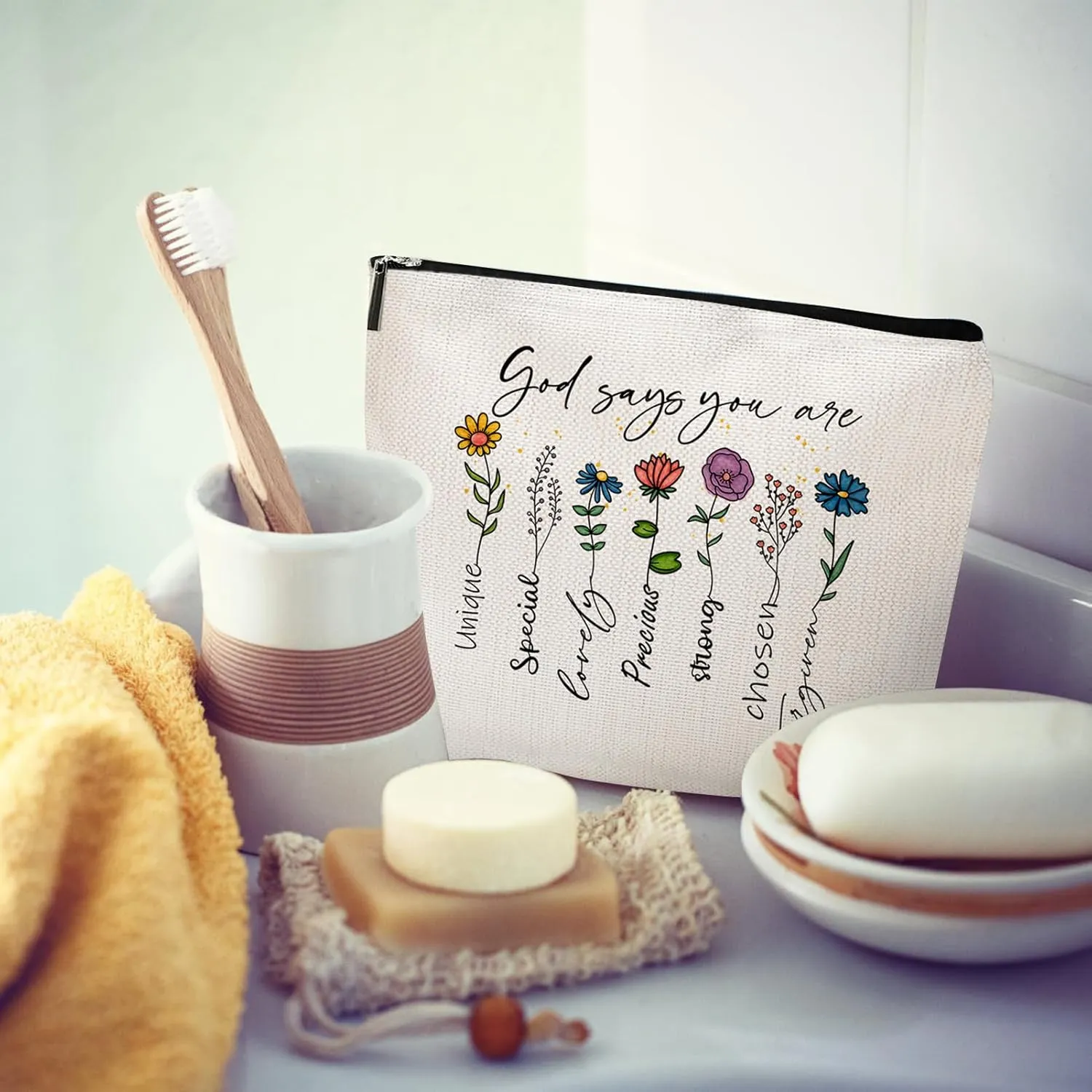 God Says You Are...Christian Gift for Women Inspirational Bible Verse Cosmetic Bags with Zipper Motivational Religious Travel Pouch for Women, Mother, Sister