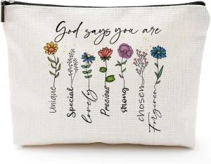 God Says You Are...Christian Gift for Women Inspirational Bible Verse Cosmetic Bags with Zipper Motivational Religious Travel Pouch for Women, Mother, Sister