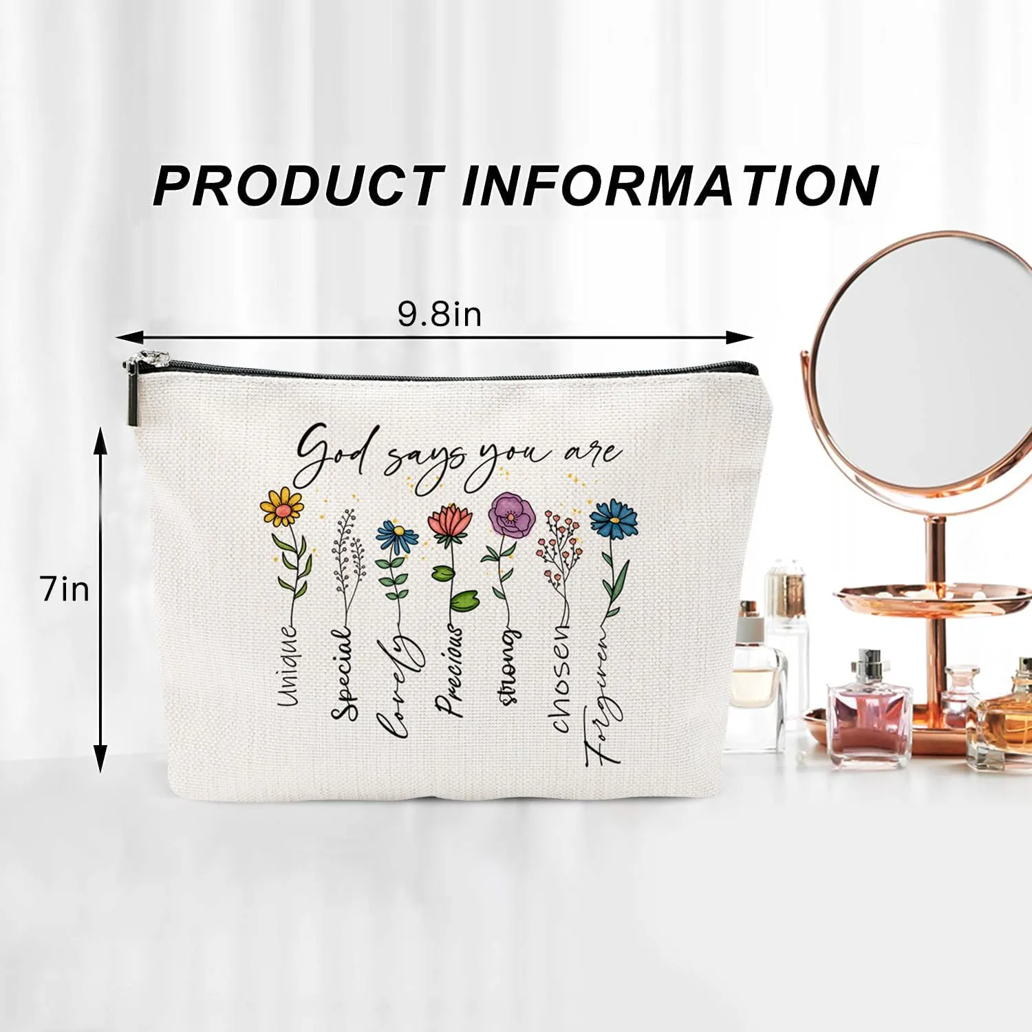God Says You Are...Christian Gift for Women Inspirational Bible Verse Cosmetic Bags with Zipper Motivational Religious Travel Pouch for Women, Mother, Sister