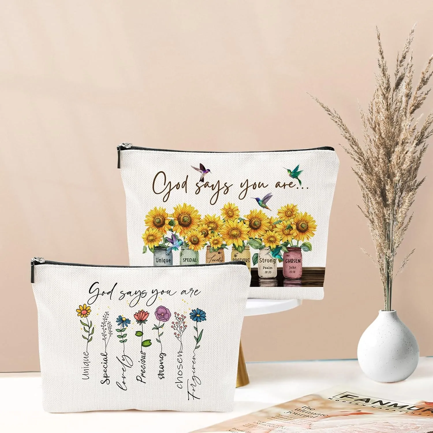 God Says You Are...Christian Gift for Women Inspirational Bible Verse Cosmetic Bags with Zipper Motivational Religious Travel Pouch for Women, Mother, Sister