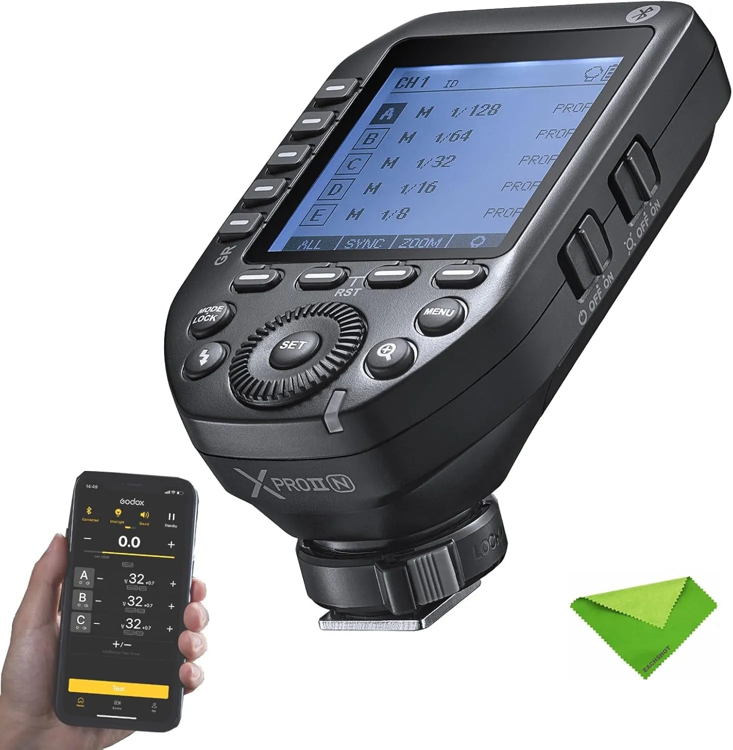 Godox XProII XProII-N XProIIN Flash Trigger for Nikon, Wireless Transmitter 2.4G TTL HSS 1/8000S Bluetooth Connection, New Hotshoe Locking Large Screen Trigger for Nikon Cameras (Xpro Xpro-N Upgraded)