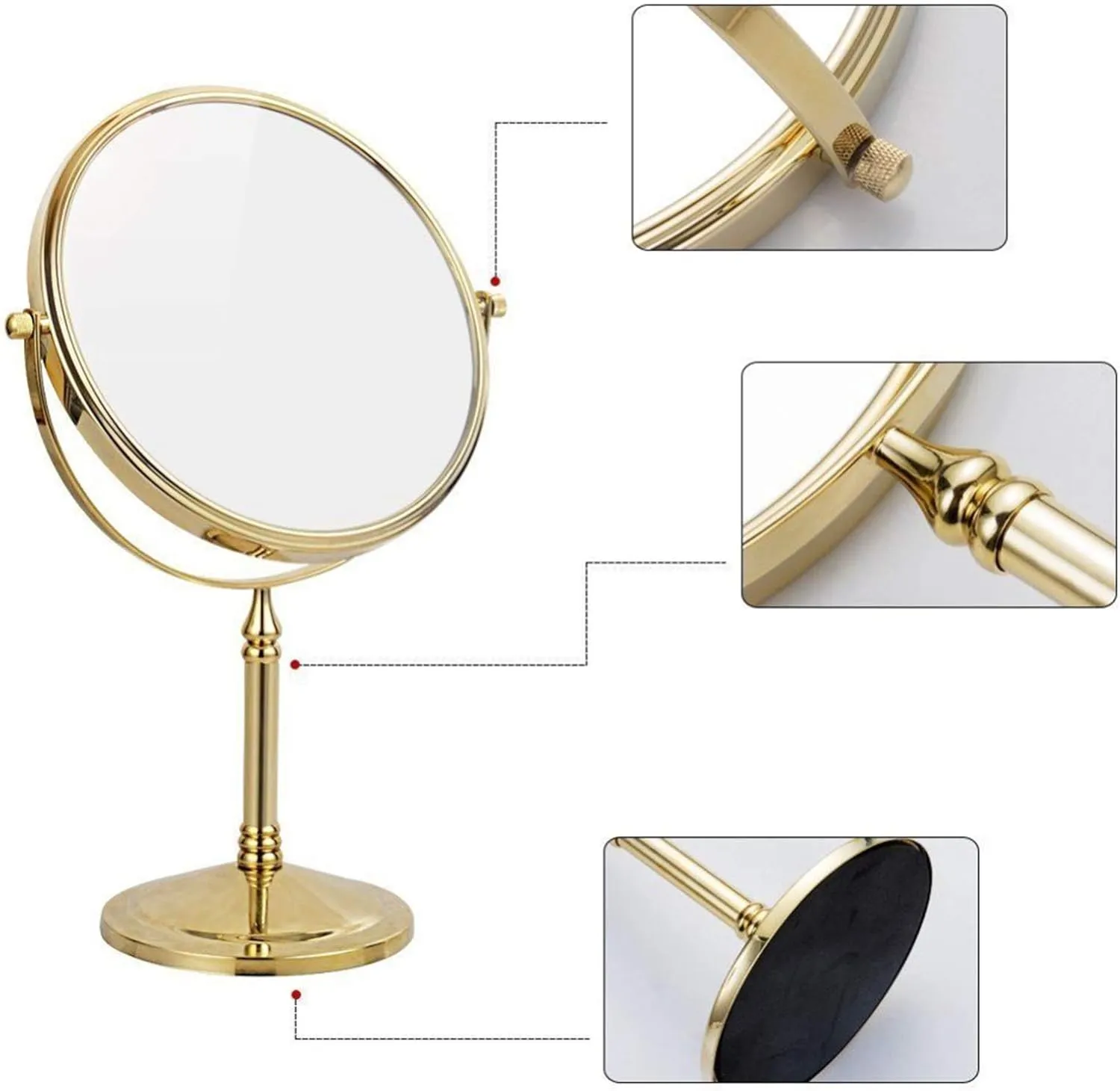 Gold Tabletop Makeup Mirror, 360°Swivel Double Side Beauty Cosmetic Mirror, Magnification Shaving Mirror for Table, HD Standing Vanity Mirror for Beauty Salon,8inch,7X