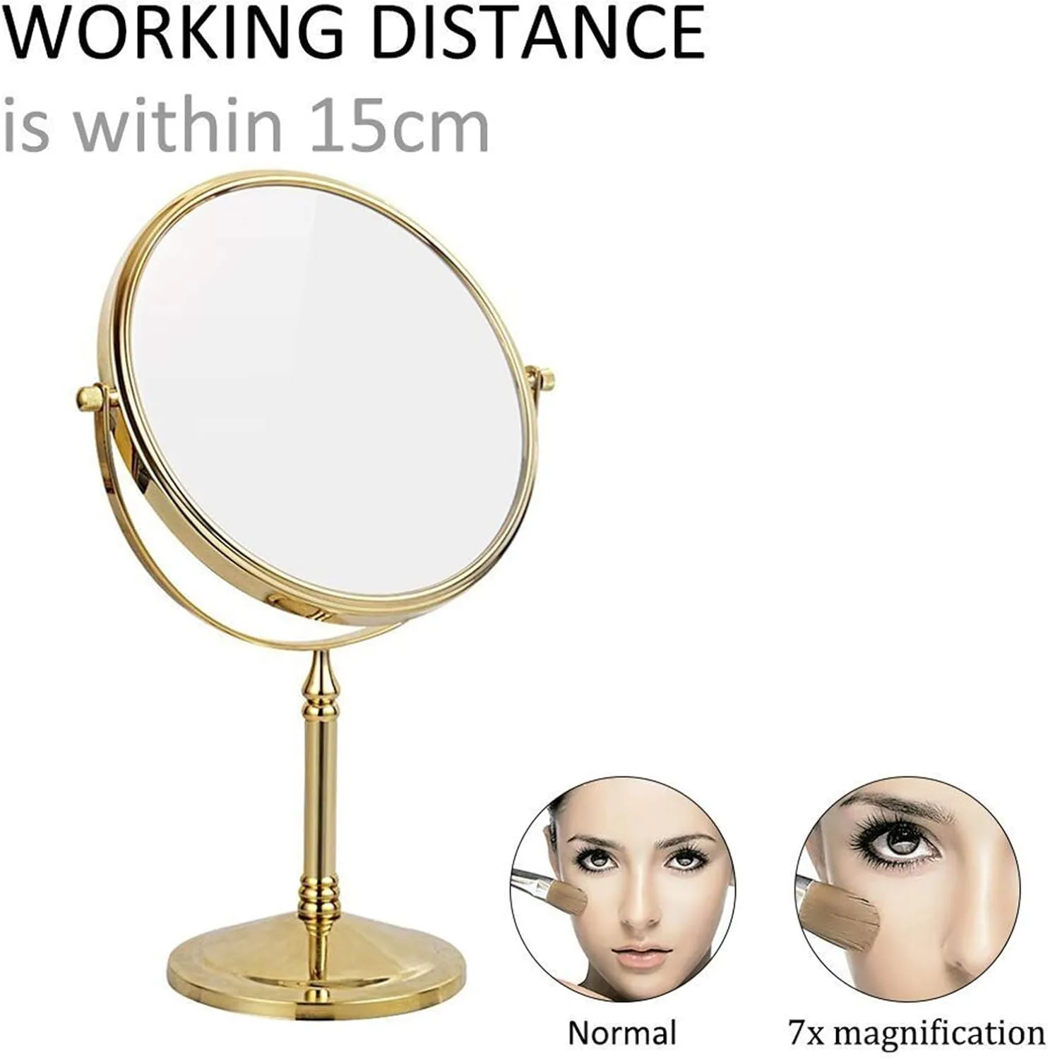 Gold Tabletop Makeup Mirror, 360°Swivel Double Side Beauty Cosmetic Mirror, Magnification Shaving Mirror for Table, HD Standing Vanity Mirror for Beauty Salon,8inch,7X