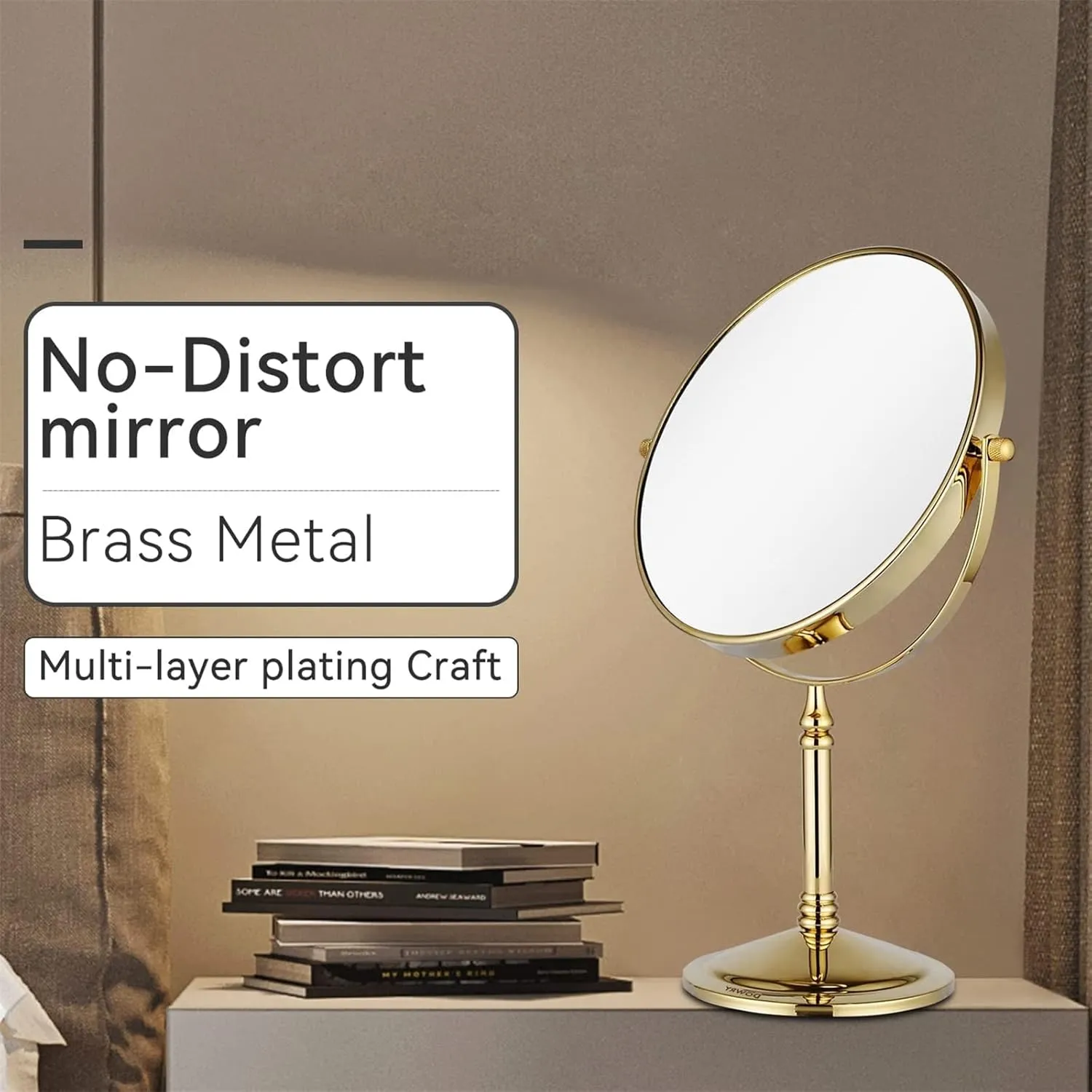 Gold Tabletop Makeup Mirror, 360°Swivel Double Side Beauty Cosmetic Mirror, Magnification Shaving Mirror for Table, HD Standing Vanity Mirror for Beauty Salon,8inch,7X