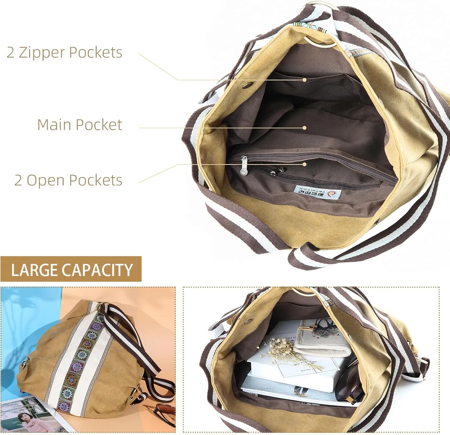 Goodhan Women Canvas Backpack Daypack Casual Shoulder Bag, Vintage Heavy-duty Anti-theft Travel Backpack