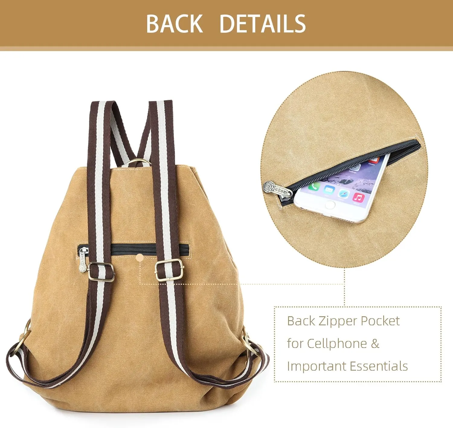 Goodhan Women Canvas Backpack Daypack Casual Shoulder Bag, Vintage Heavy-duty Anti-theft Travel Backpack