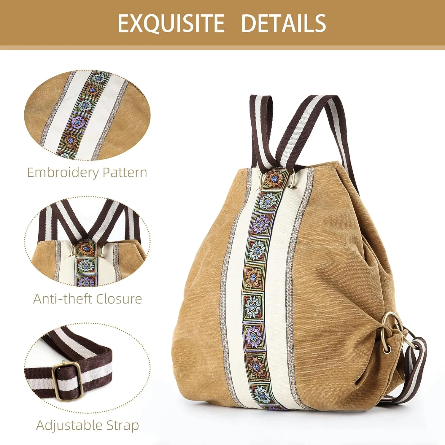Goodhan Women Canvas Backpack Daypack Casual Shoulder Bag, Vintage Heavy-duty Anti-theft Travel Backpack