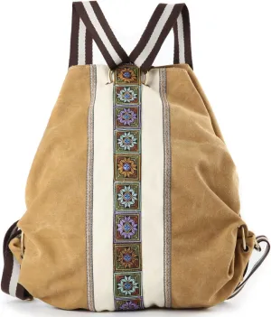 Goodhan Women Canvas Backpack Daypack Casual Shoulder Bag, Vintage Heavy-duty Anti-theft Travel Backpack