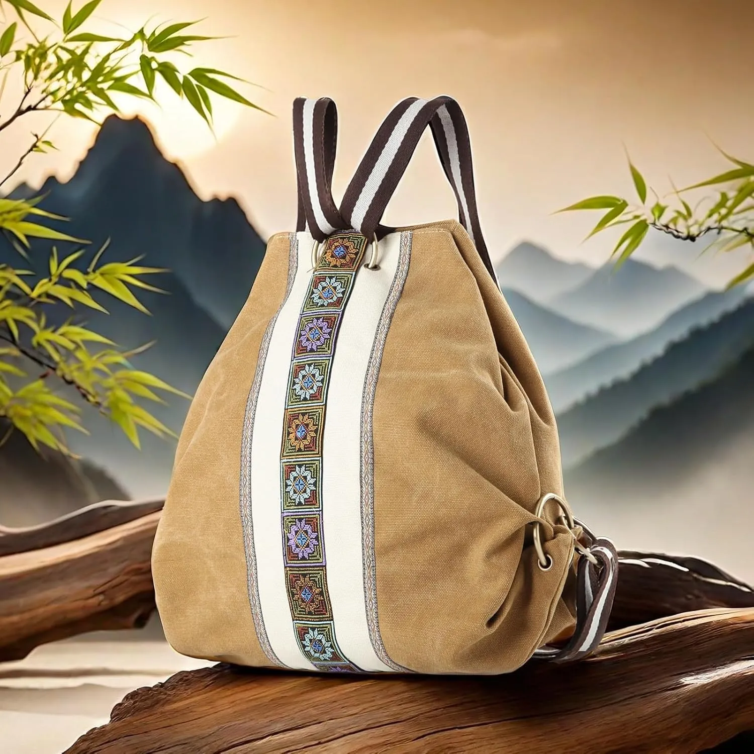 Goodhan Women Canvas Backpack Daypack Casual Shoulder Bag, Vintage Heavy-duty Anti-theft Travel Backpack