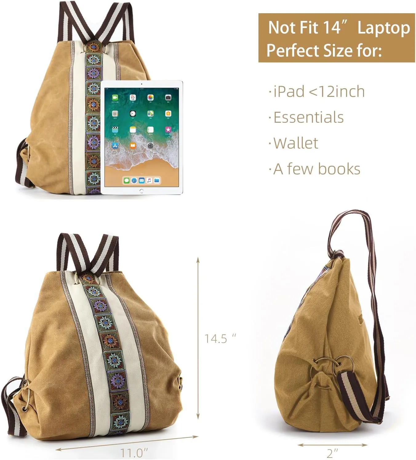 Goodhan Women Canvas Backpack Daypack Casual Shoulder Bag, Vintage Heavy-duty Anti-theft Travel Backpack